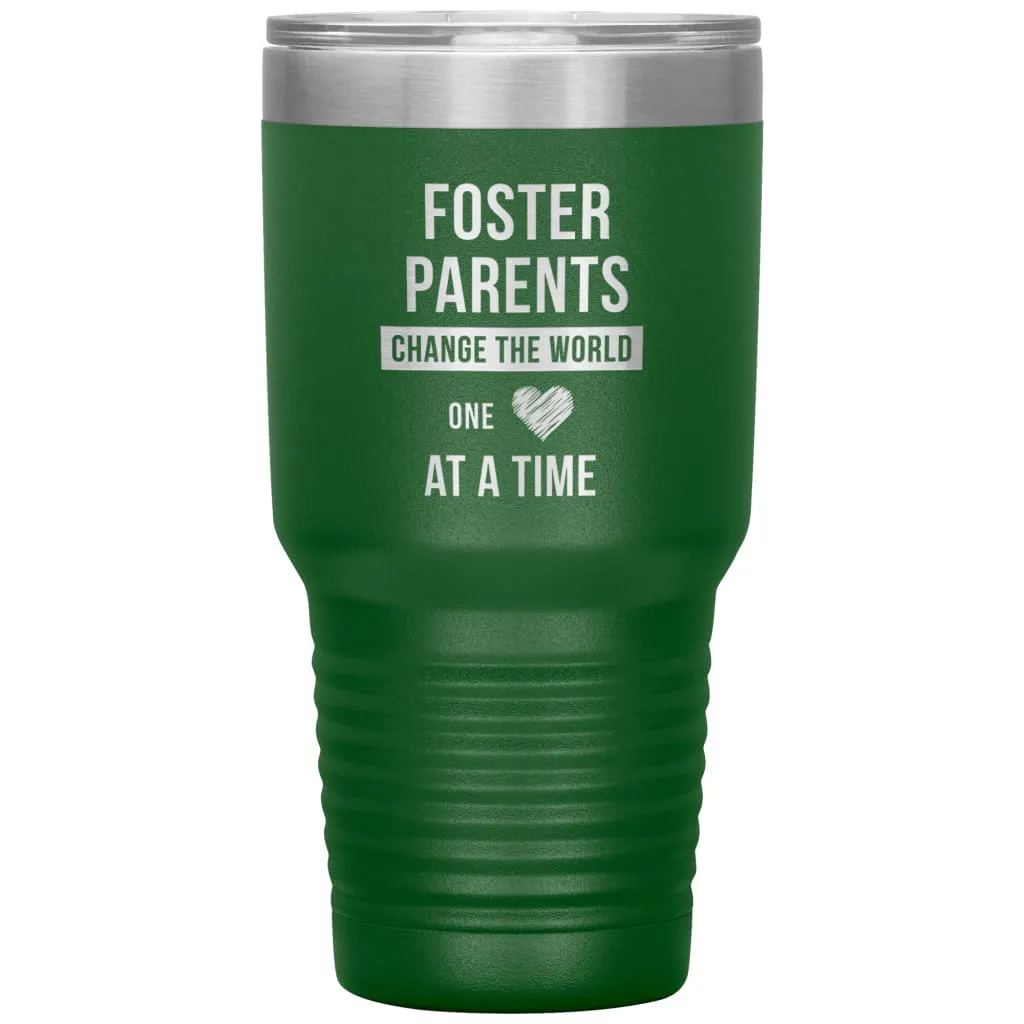 Adoptive Parent Tumbler Foster Parents Change The World One Heart At A Time Laser Etched 30oz Stainless Steel Tumbler