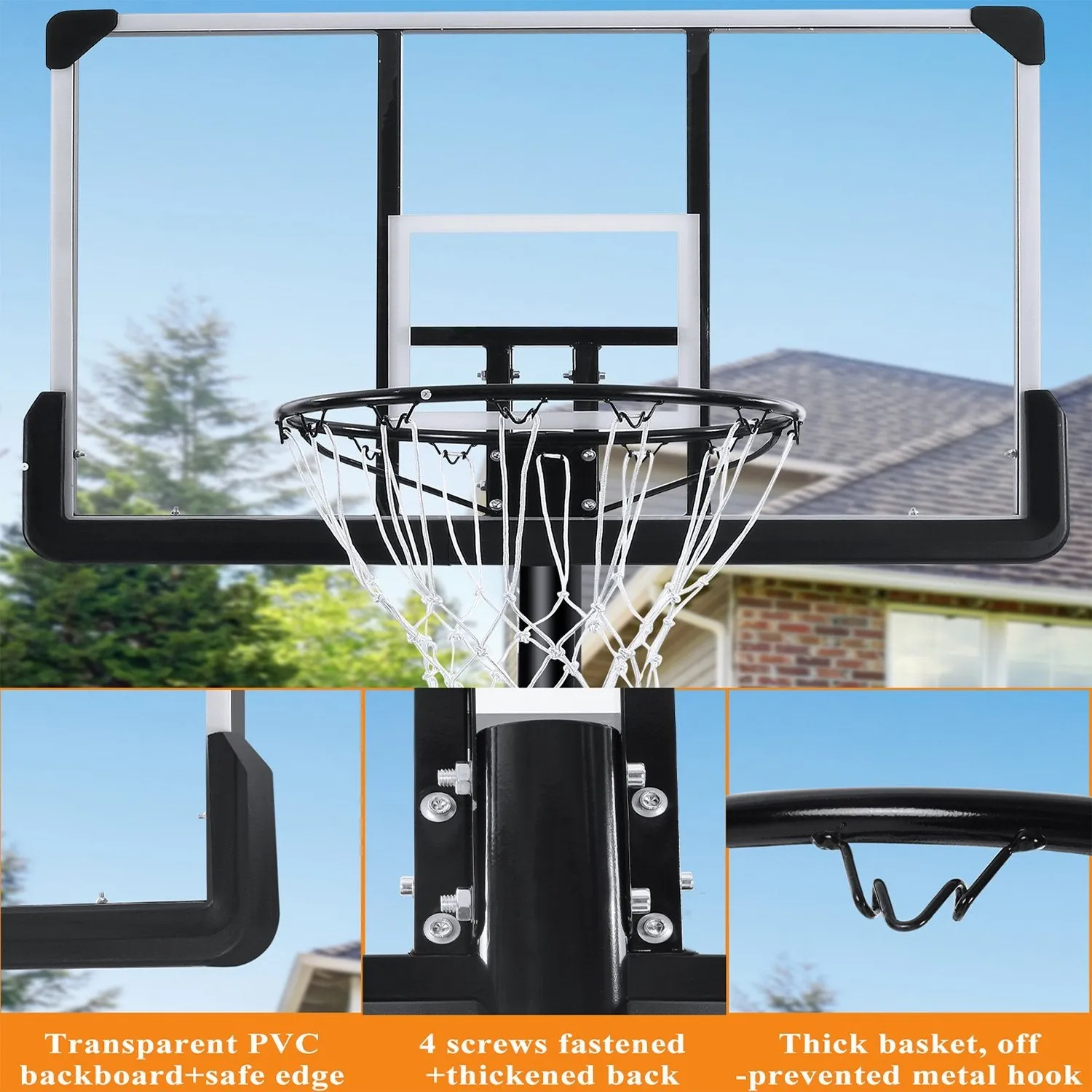 MaxKare Portable Basketball Hoop & Goal Basketball System Basketball Equipment Height Adjustable 7ft 6 in-10ft with 44 Inch Backboard and Wheels for Youth Kids Indoor Outdoor