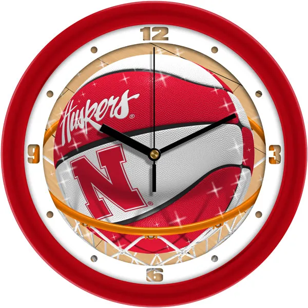 Nebraska Cornhuskers Wall Clock - Basketball Slam Dunk