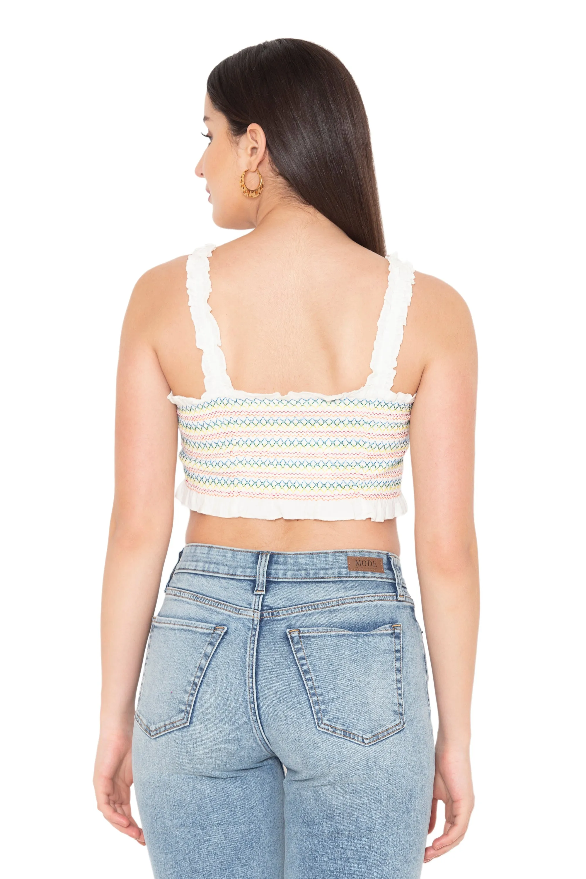 Porsorte Womens Smocked Cotton Gauze Crop Top