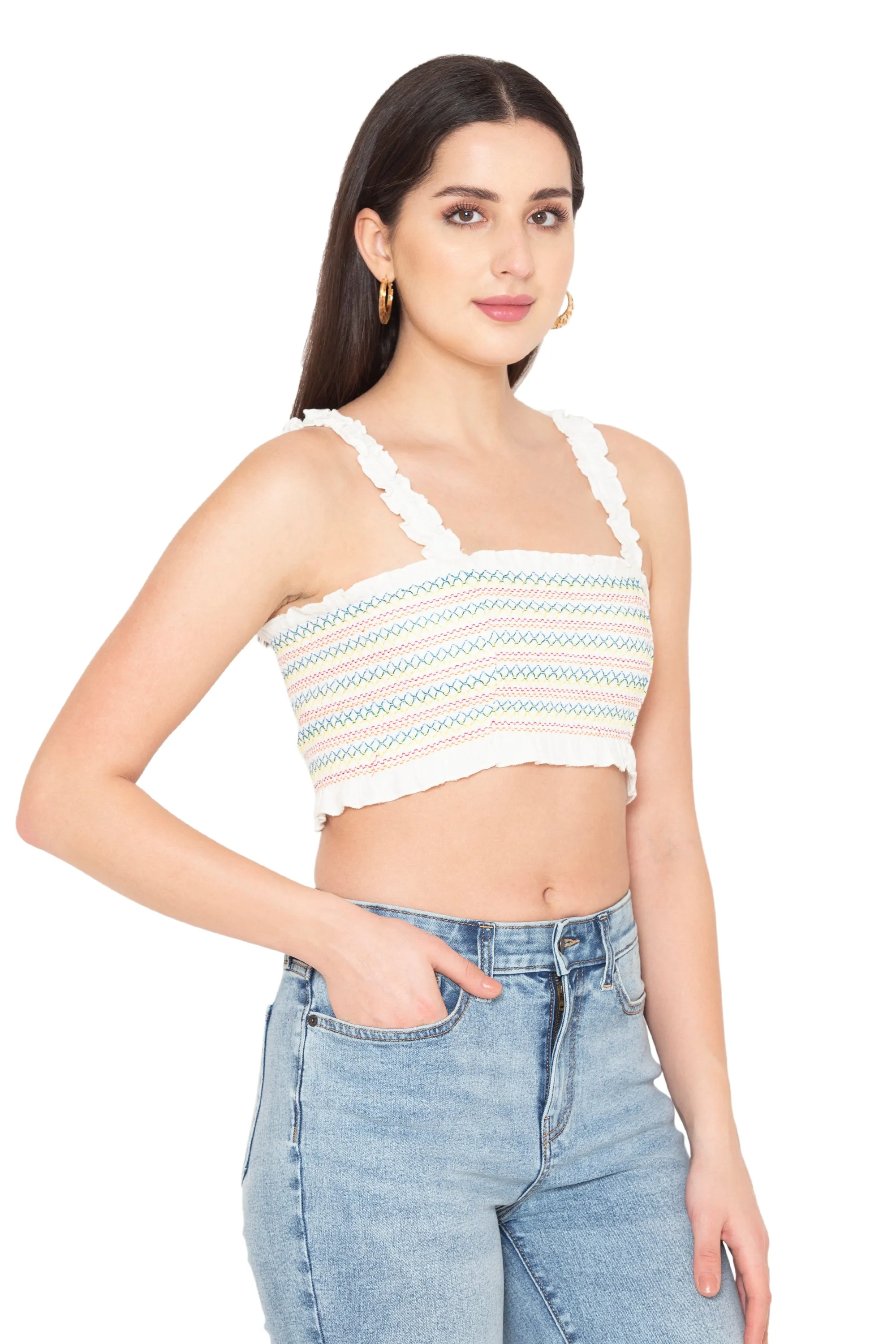 Porsorte Womens Smocked Cotton Gauze Crop Top