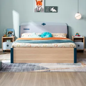 Single Blue Platform Bed Mattress Set and Storage